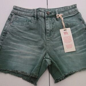 Fresh Produce Wash Lab Standard Grace Martha Cut Off Shorts Lagoon Green $65